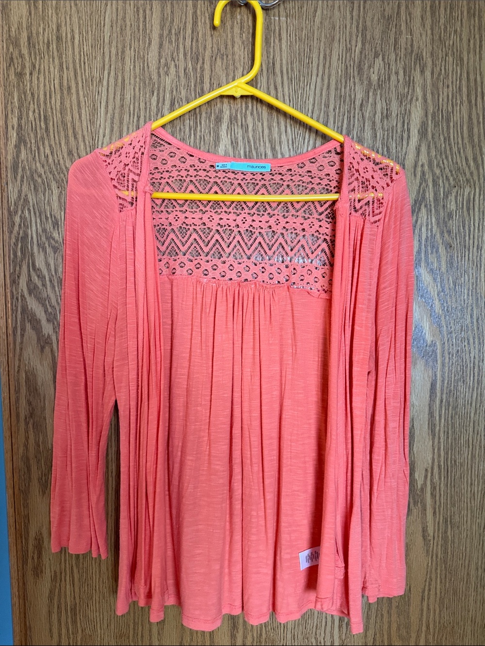 Maurices Coral Lace-Back Long Sleeve Tunic
